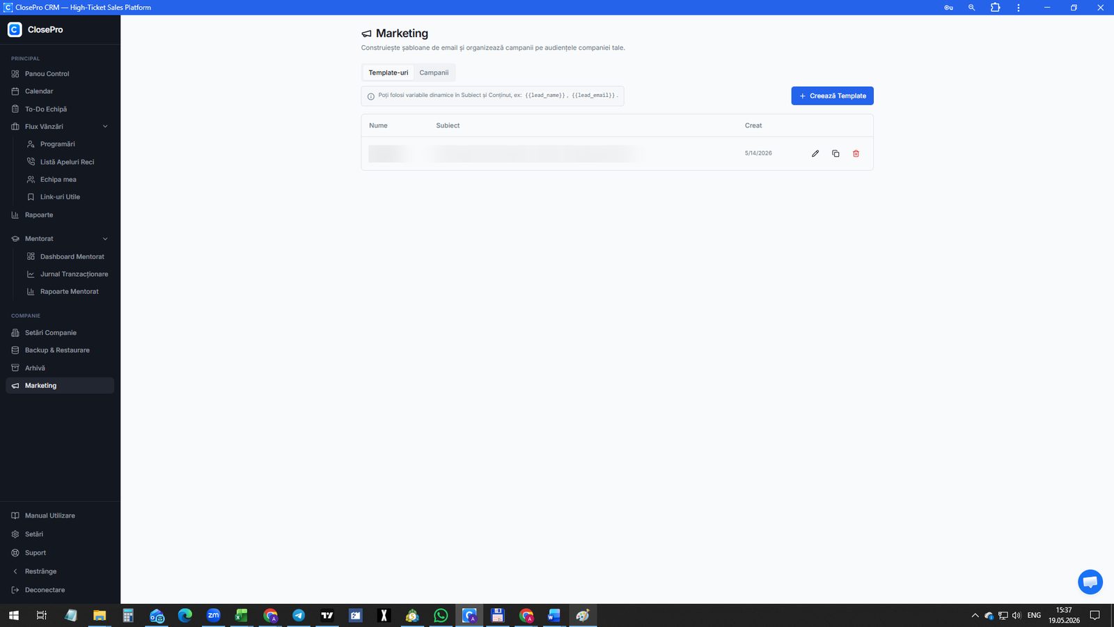 Marketing — template-uri cu variabile dinamice