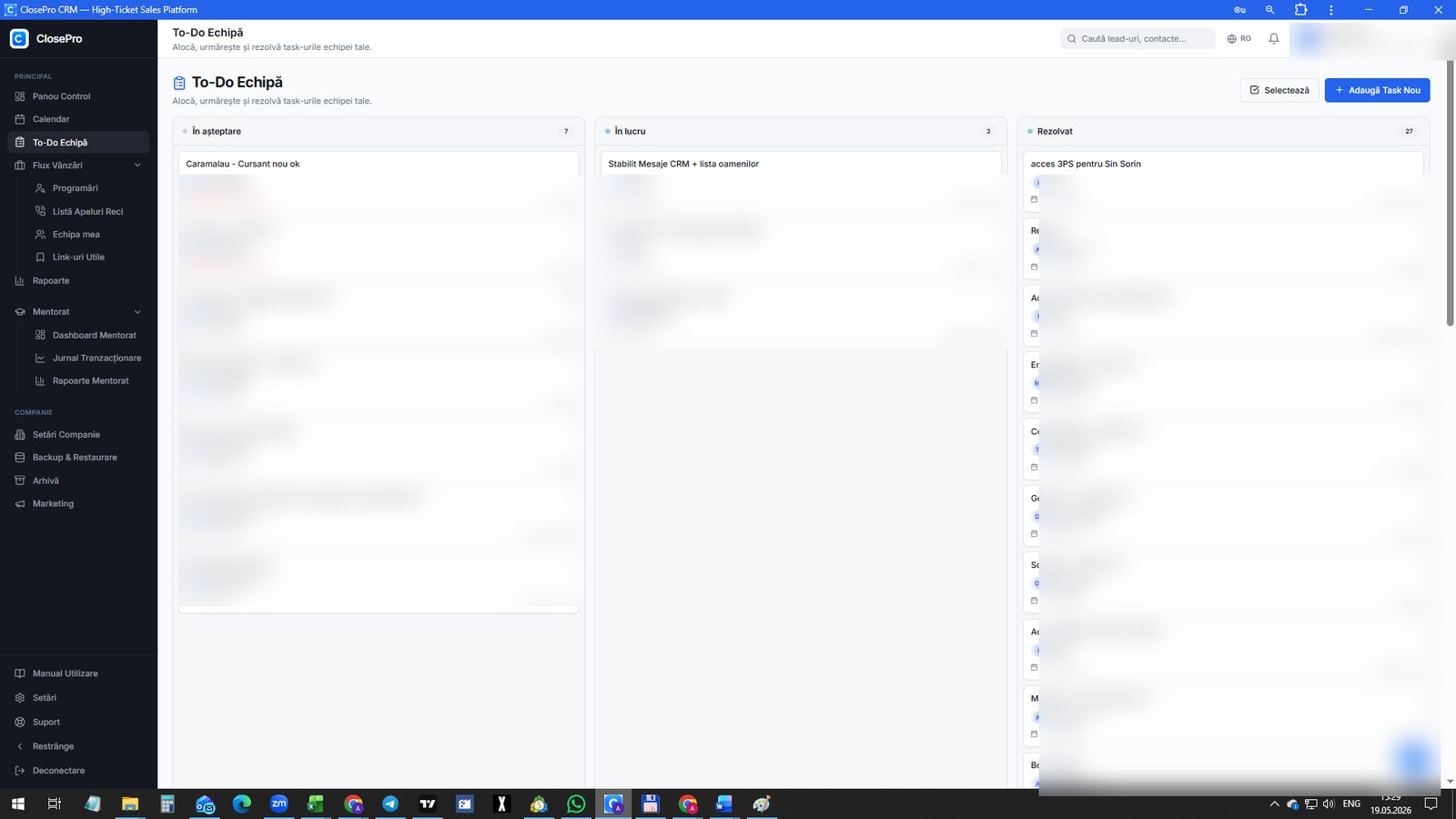 To-Do Echipă — kanban cu 3 coloane